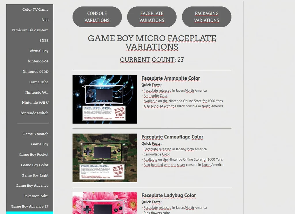 GameBoy Micro Faceplate Variations is now online!